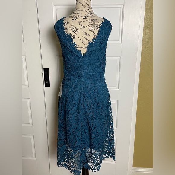 ASTR the Label V-Neck Lace Crochet Fit & Flare Teal Dress - Picture 7 of 9